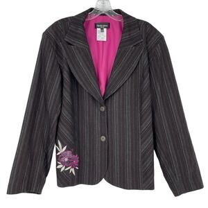 Dark Academia Striped Blazer Size 18 Floral Embroidery Career 90s Y2K